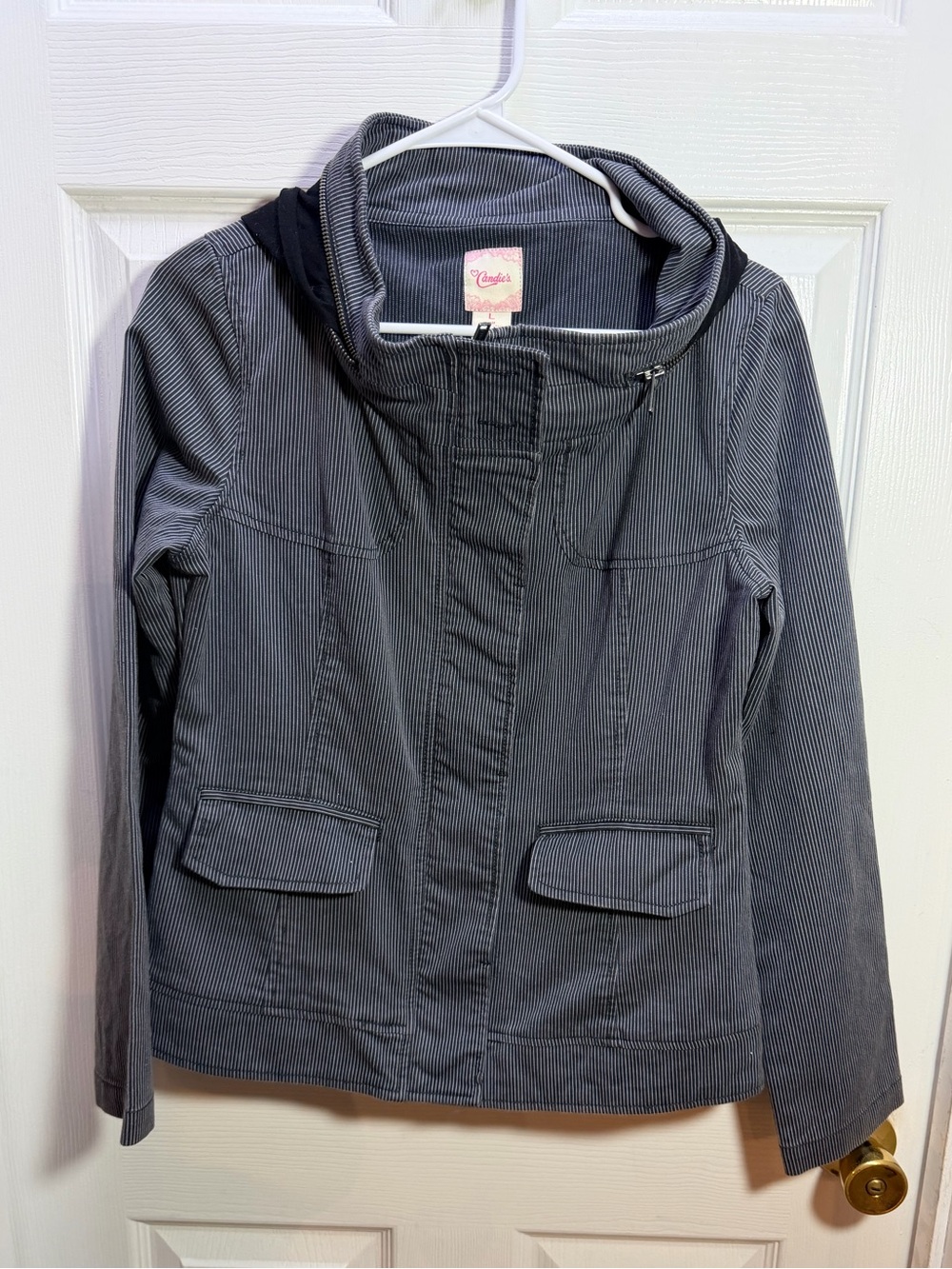 Candie's Gray Striped Hooded Jacket - Women